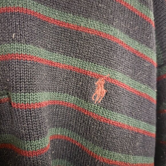 Polo Ralph Lauren Men's Medium Black/Red/Green Striped Long Sleeve Polo - Picture 2 of 4